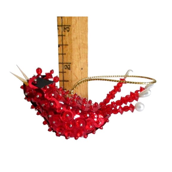 Cardinal Bird Beaded Sequin Christmas Ornament - Vintage Holiday Handmade Gift - - Picture 6 of 6